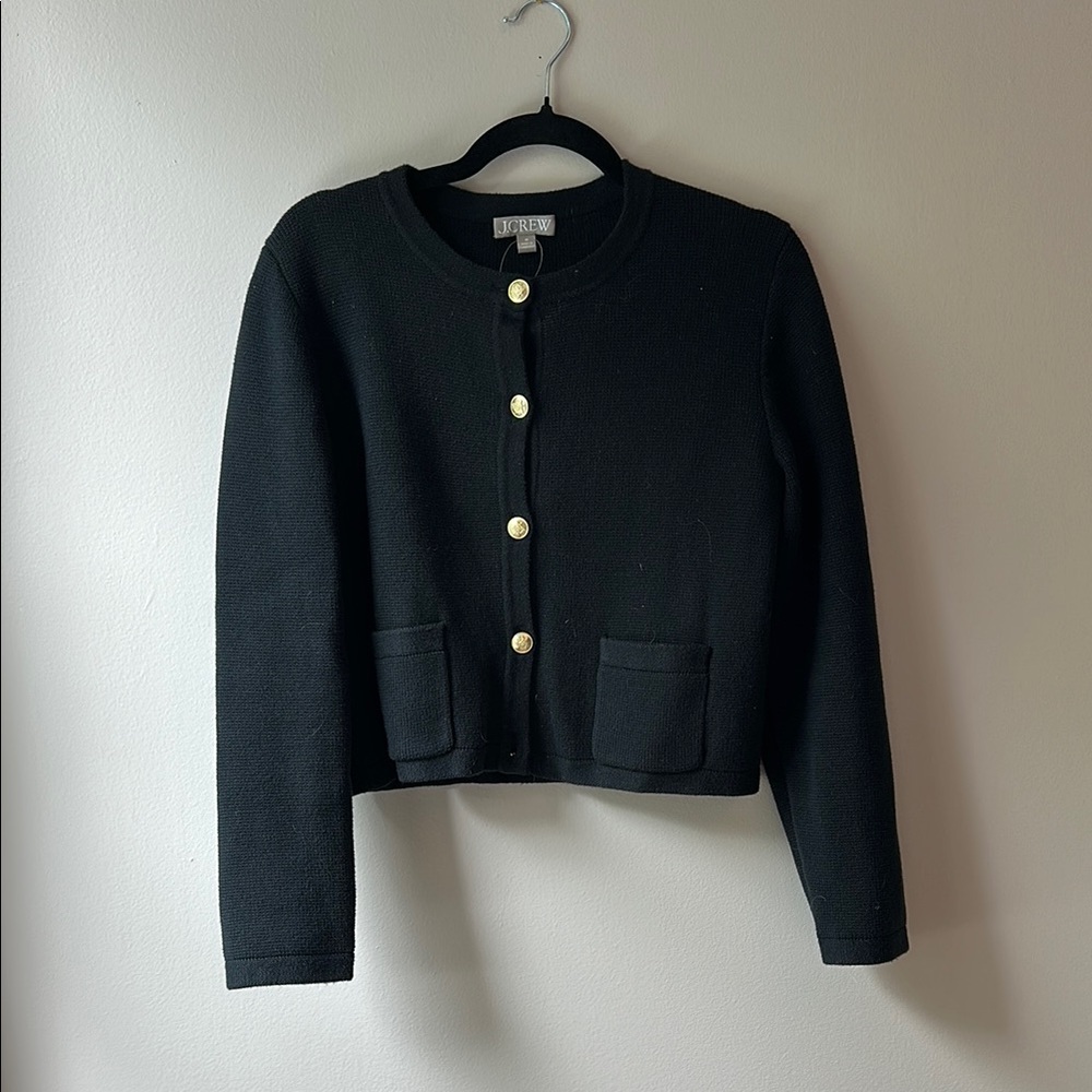 NWOT J Crew Black Cardigan with Gold Buttons - Heavyweight cotton sweater